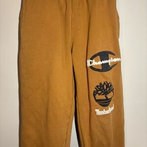 Champion X Timberland Joggers Size Small Brown  Big Logos Spellout MENS